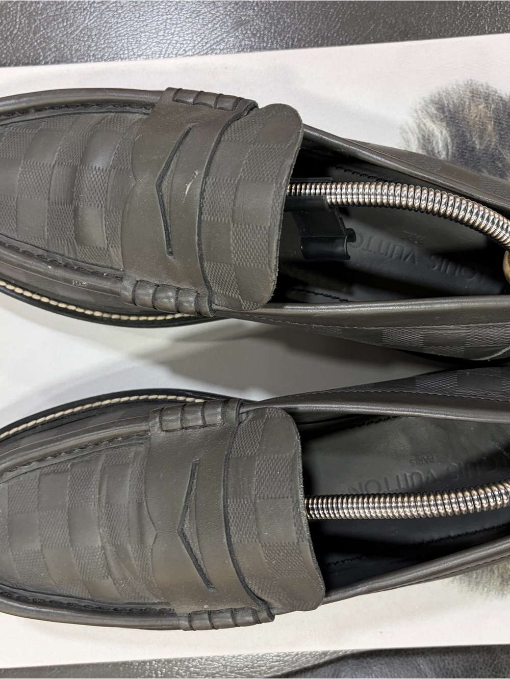 Louis Vuitton Black Damier Embossed Leather Penny Loafers - Picture 7 of 17